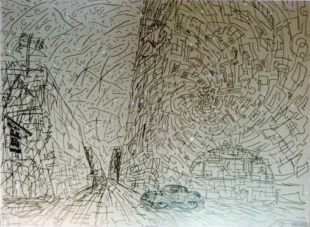 1986 Shitty Weather (pen on wood) aprox. 80 x 60 cm